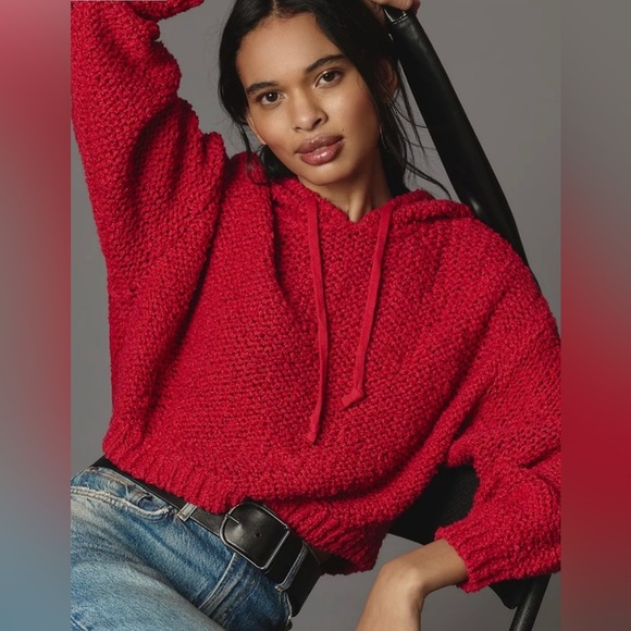 Anthropologie Pilcro Sailcloth Hooded Sweater Raspberry Red Size Small New NWOT - Picture 4 of 9